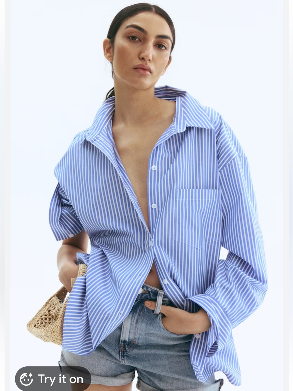H&M Blue and White Striped Button-Down Shirt